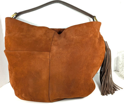 HOBO Harley Soft Buffed Whiskey Leather Shoulder Bag/Handbag W Large Tassel EUC!