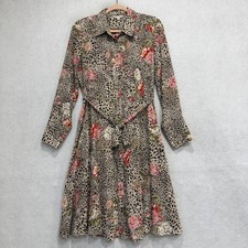 Nanette Lepore Shirt Dress Womens 6 Multicolor Animal Floral Belted Fit Flare