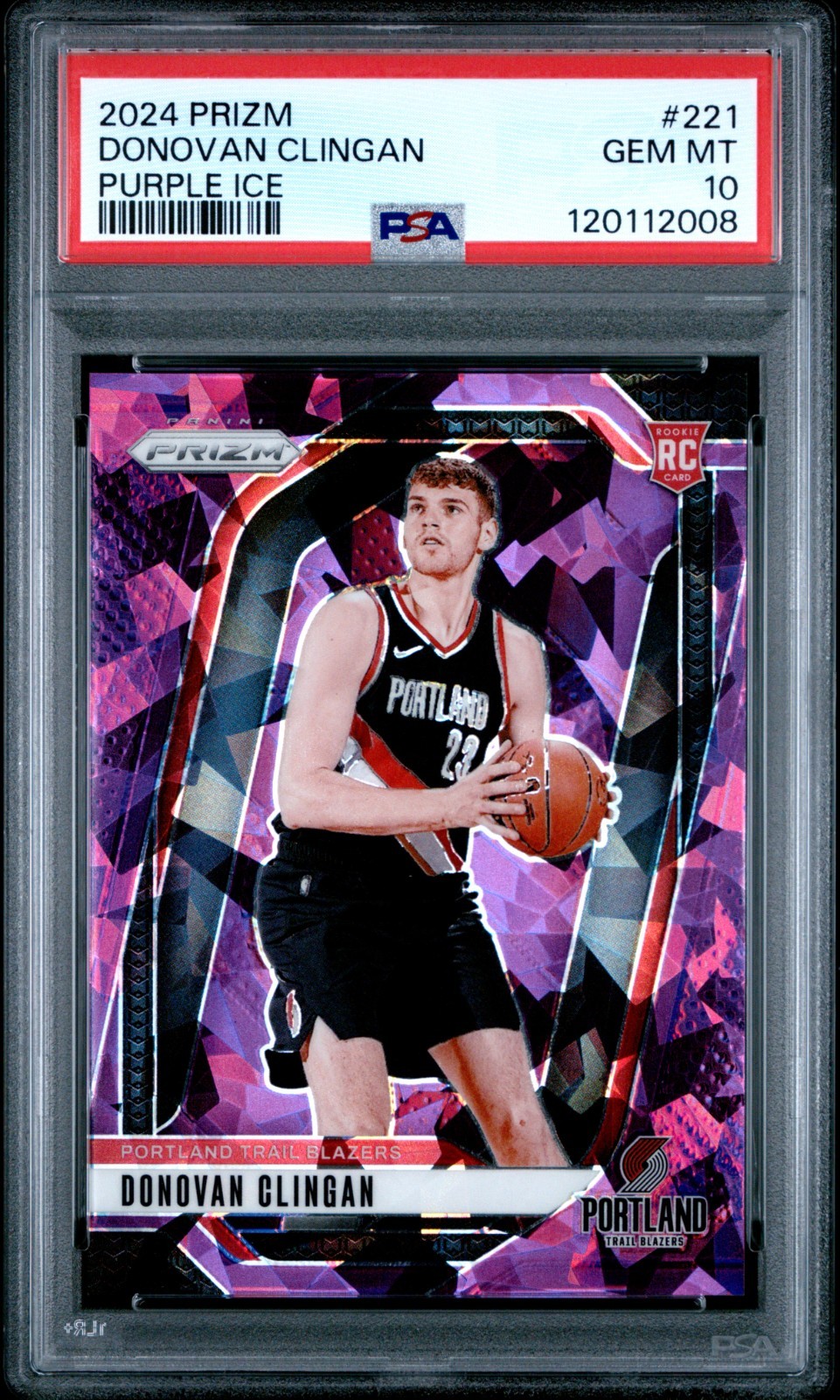 Donovan Clingan 2024-25 Panini Prizm #221 Purple Ice Prizm /149 (RC) PSA 10 POP4