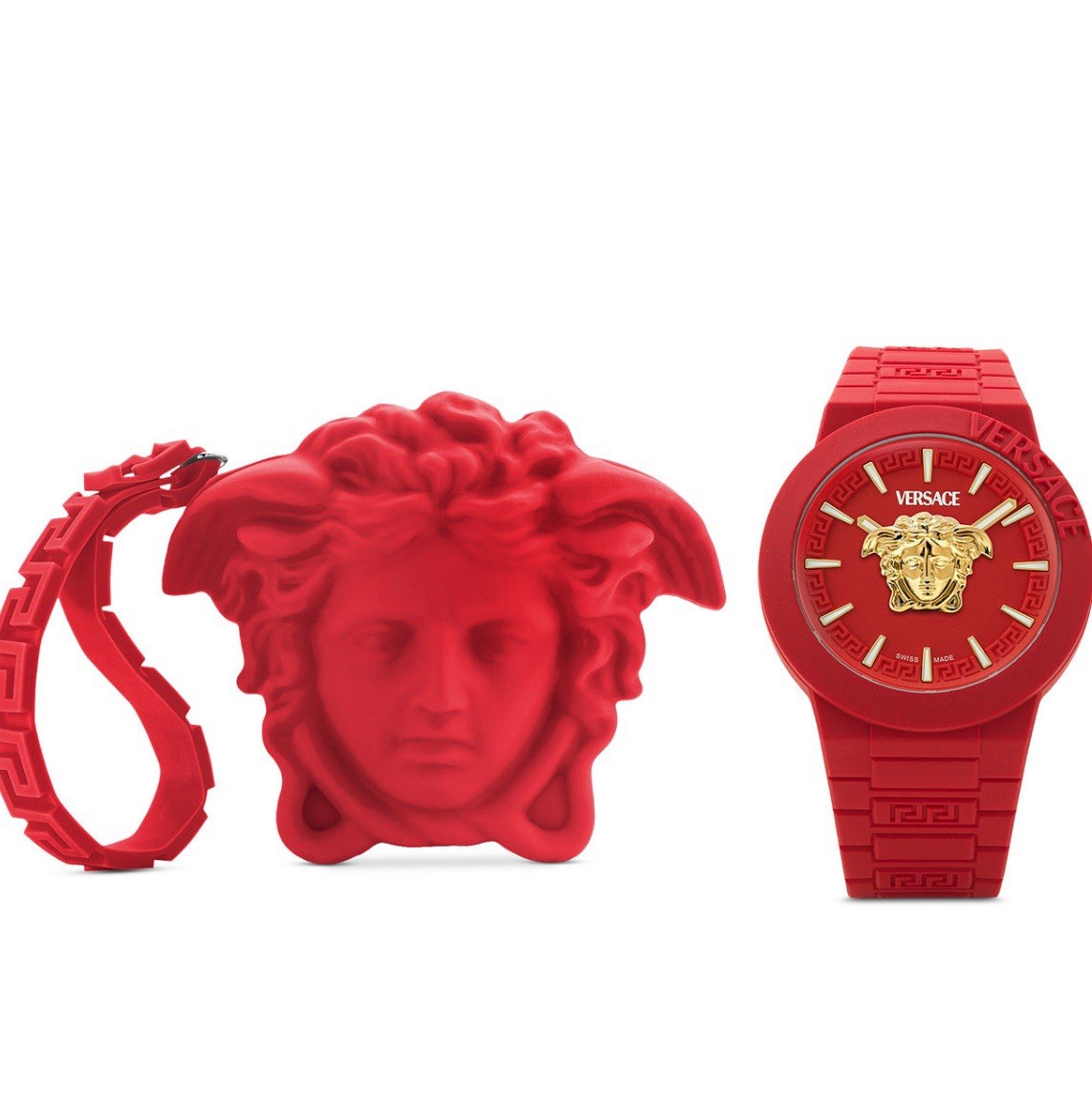 VERSACE ヴェルサーチ 赤レザー腕時計 純正ボックス New Authentic Versace Mens V-Pop White Silicone Watch with Pouch