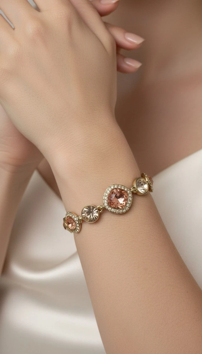 $78 Givenchy Gold Tone Signed Cubic Zurconia Flex Bracelet Peach