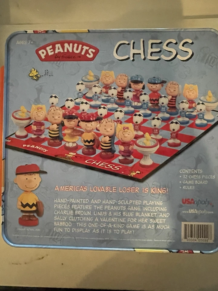 Juego de ajedrez Peanuts con Snoopy Charlie Brown y otros lata azul Foto 4 de 4
