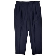 Vintage Carlisle High Waist Pleated Wool Dress Pants 34 Size 16 Navy Relaxed 90s