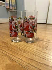 2 Clear 16 Oz COCA COLA Glasses With Santa, Christmas Tree & Chimney Design