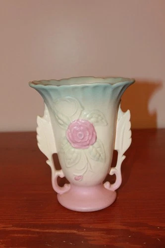 Hull Pottery Vase 138-6¼ Pink & Yellow Roses Matte Pastel 1940s–50s Vintage