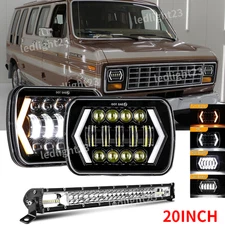 Fit Ford E-150 E-250 2003-2014 Van 2PCS 7x6'' LED Headlights DRL+20'' Light Bar