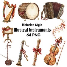 Musical Instruments Vintage Style Clipart Digital Download for Printing DIY