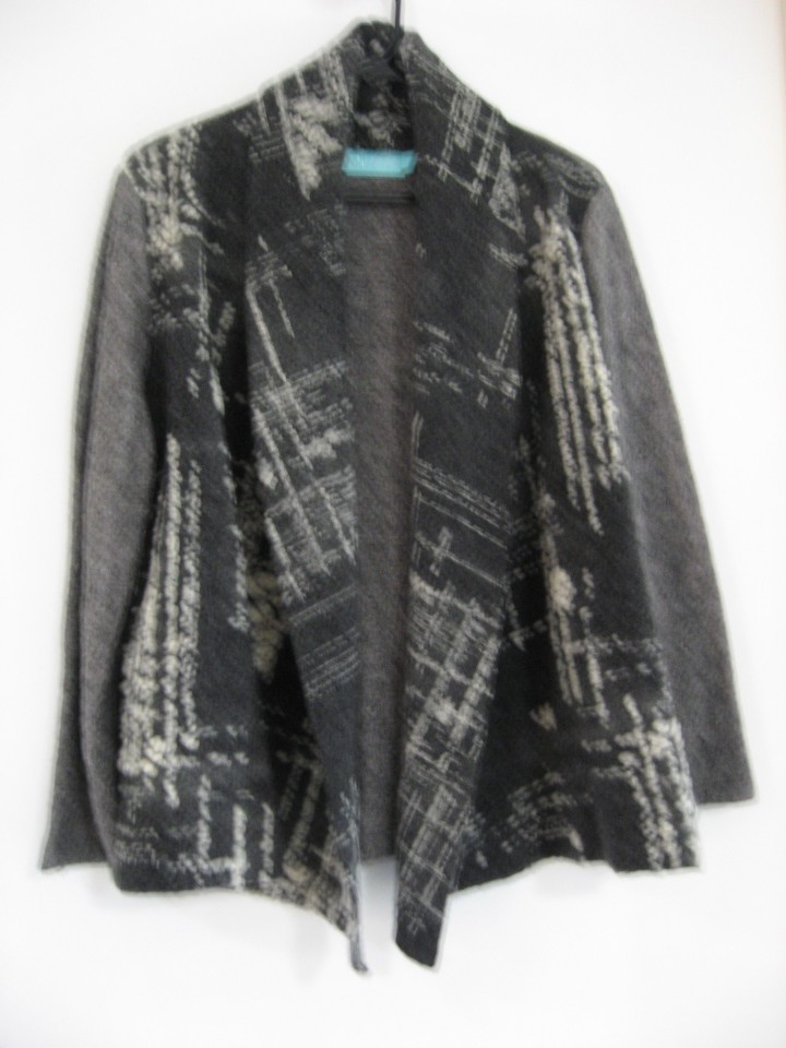 RJ WEAR GREY PATTERNED WOOL BLEND LONG SLEEVE JACKET WITH DRAPED FRONT SIZE M