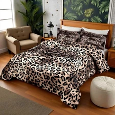 Leopard Print Comforter Set King Size,Black Brown Bedding Set 3pcs for Kids G...