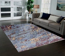 9X12 Blue Area Rug Modern Hand Knotted Bamboo Silk Carpets For Home Office Rug