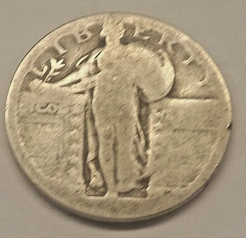 Heavily Worn Standing Liberty Quarter