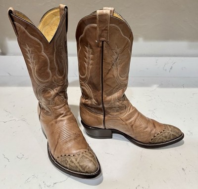 Vtg Tony Lama 6815 Brown Exotic Wingtip Cowboy Boot Size 8D