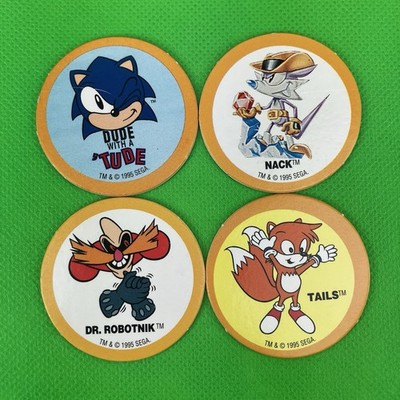 Lot of 4 Sonic The Hedgehog Pogs from Sega 1995 Kack, Dr. Robotnik, Tails
