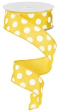 1.5" Medium Polka Dot Ribbon Yellow/White 10 Yards Craft Floral Arrangement G...