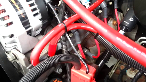 BIG 3 1/0 OFC COPPER Black/Red Hand Braided Sleeving Alternator Cable Wiring Kit - Picture 3 of 8