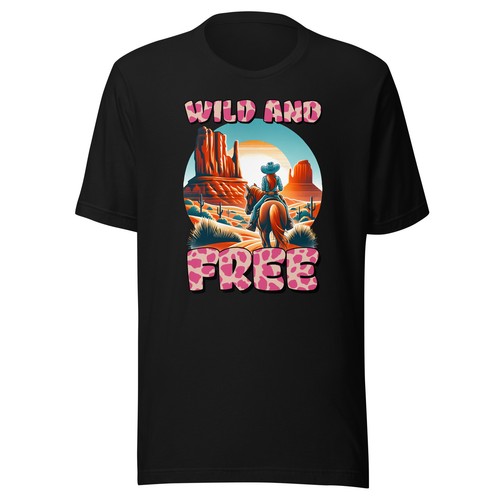 Wild & Free Cowboy Horse Desert Tee Western Graphic Adventure Shirt, S-3XL