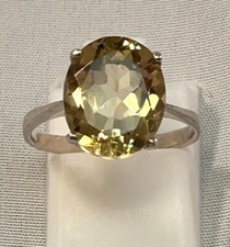 Genuine Green Amethyst .925 Sterling Silver Solitaire Ring, Size 7, RA-SE18-7