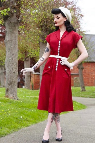 50er Jahre retro Hemdblusenkleid Vintage style Kleid grün - Picture 2 of 6