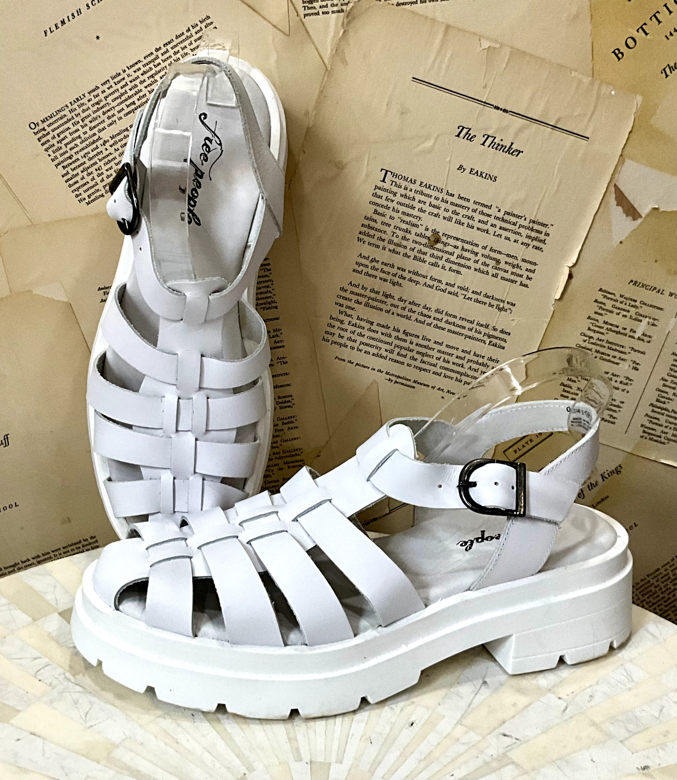 Рыбацкие босоножки Free People Delaney из белой кожи на массивной платформе 40/10 НОВЫЕ