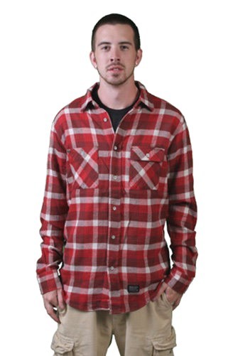 Kr3w Skate Hombre Rojo Grants Franela Botón Manga Larga Abajo Camisa Nwt
