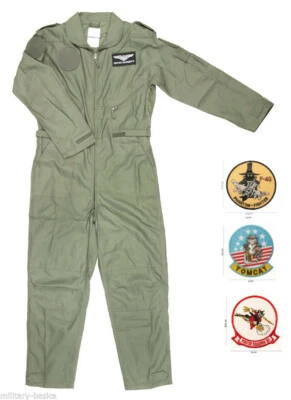 FOSTEX Fliegerkombi Fliegeroverall Pilotenoverall oliv sagegreen Patches US Gr. XS-3XL