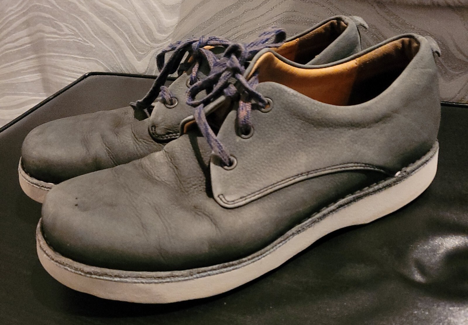 SAOLA SAMUEL HUBBARD M1100 028 Mens 10.5M BLUISH LEATHER TIE SHOES VIBRAM SOLE VGUC