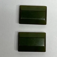 Two Vintage Bakelite Green Rectangle Sewing Buttons Simichrome Polish Tested