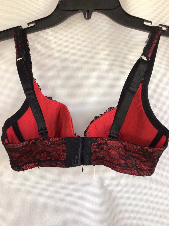 Sujetador Frederick's Of Hollywood Talla 32D Rojo Negro Con Aros Forrado Encaje Floral BN3 Foto 2 de 4