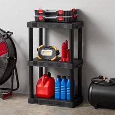 Black Plastic 3-Tier 150lb Total Capacity Storage Shelf Unit Garage Shelves Rack