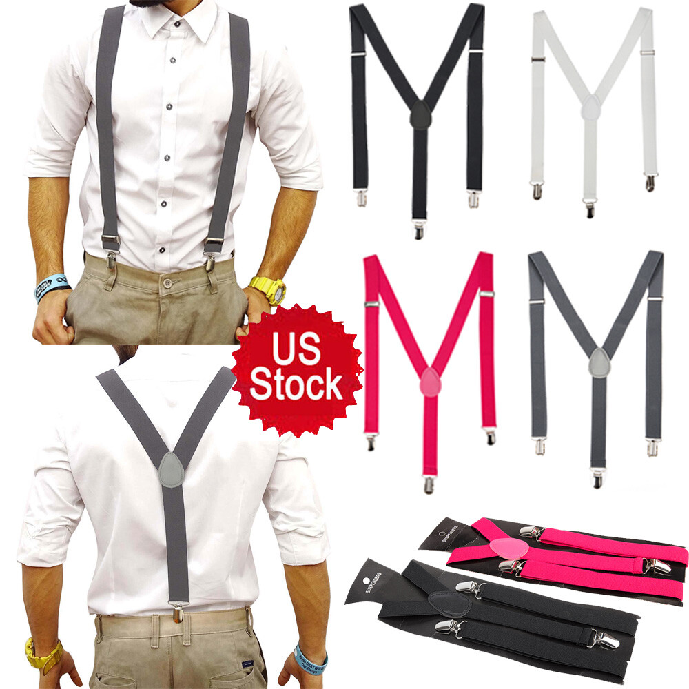 Men's Suspender Y Back Adjustable Heavy Duty Elastic Y-Shaped Hooks Pants  Braces 4894425412953