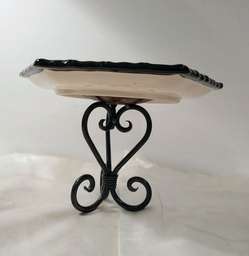 Pedestal Plate Zebra Earthenware Dessert or Jewelry Stand 1980s 6.25" Tall - Picture 3 of 8