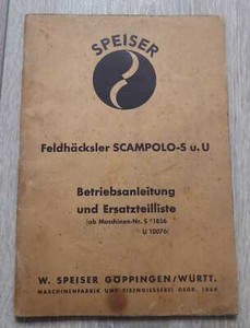 Speiser Häcksler Scampolo S / U Anleitung + Ersatzteilliste