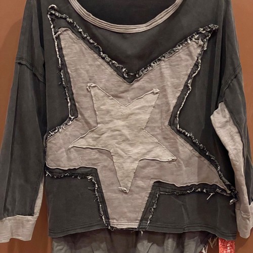 Shein Bohemela Shirt Asymmetric Hemline Patchwork Top Black Size S NWT - Picture 3 of 13