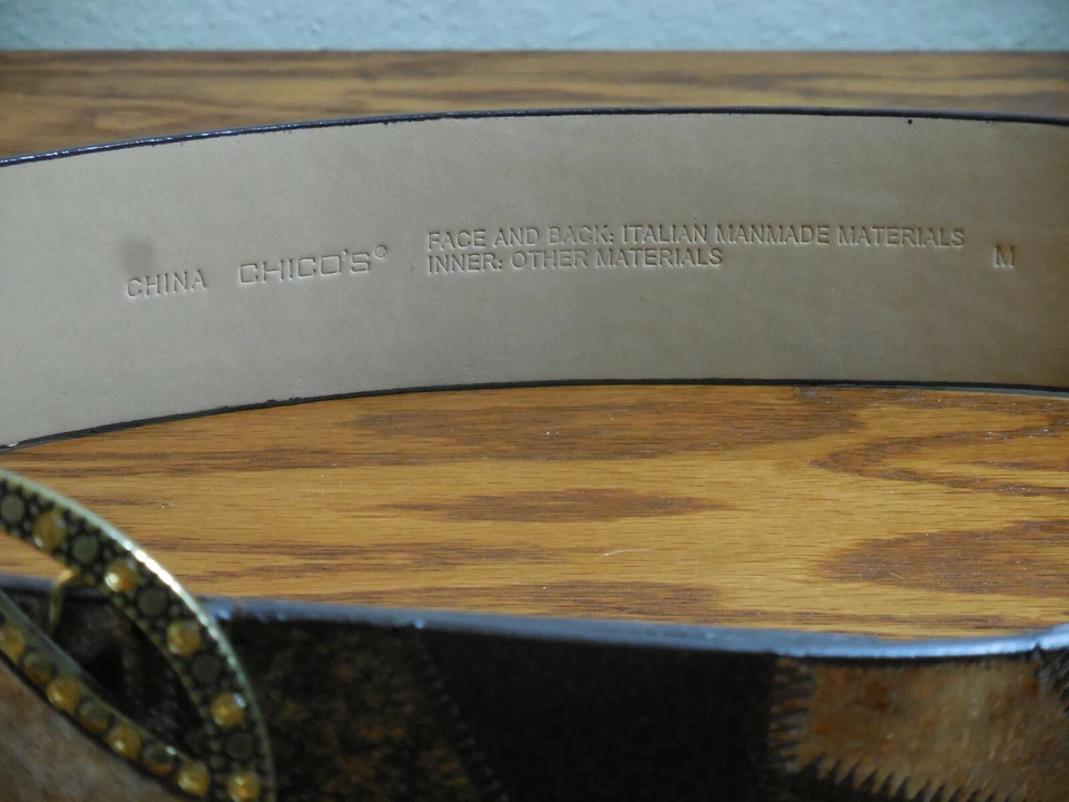 Chicos Patchwork Bronze Copper Silver Gold Brown Rhinestone Statement Belt Med. — 第 3/3 张图片