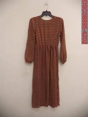 Needs Sewn Petal Lush Women Brown Round Neck Vienna Textured Maxi Dress  w/Slip L | eBay