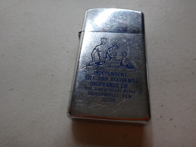 Year 1976 Zippo Slim Lighter INDEPENDENT LIFE & ACCIDENT INSURANCE