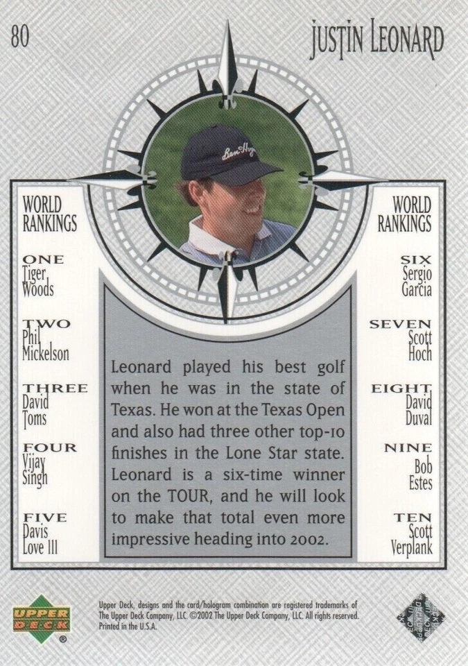 2002 Upper Deck Golf Trading Cards Silver #80 Justin Leonard New World Order - Image 2 of 2