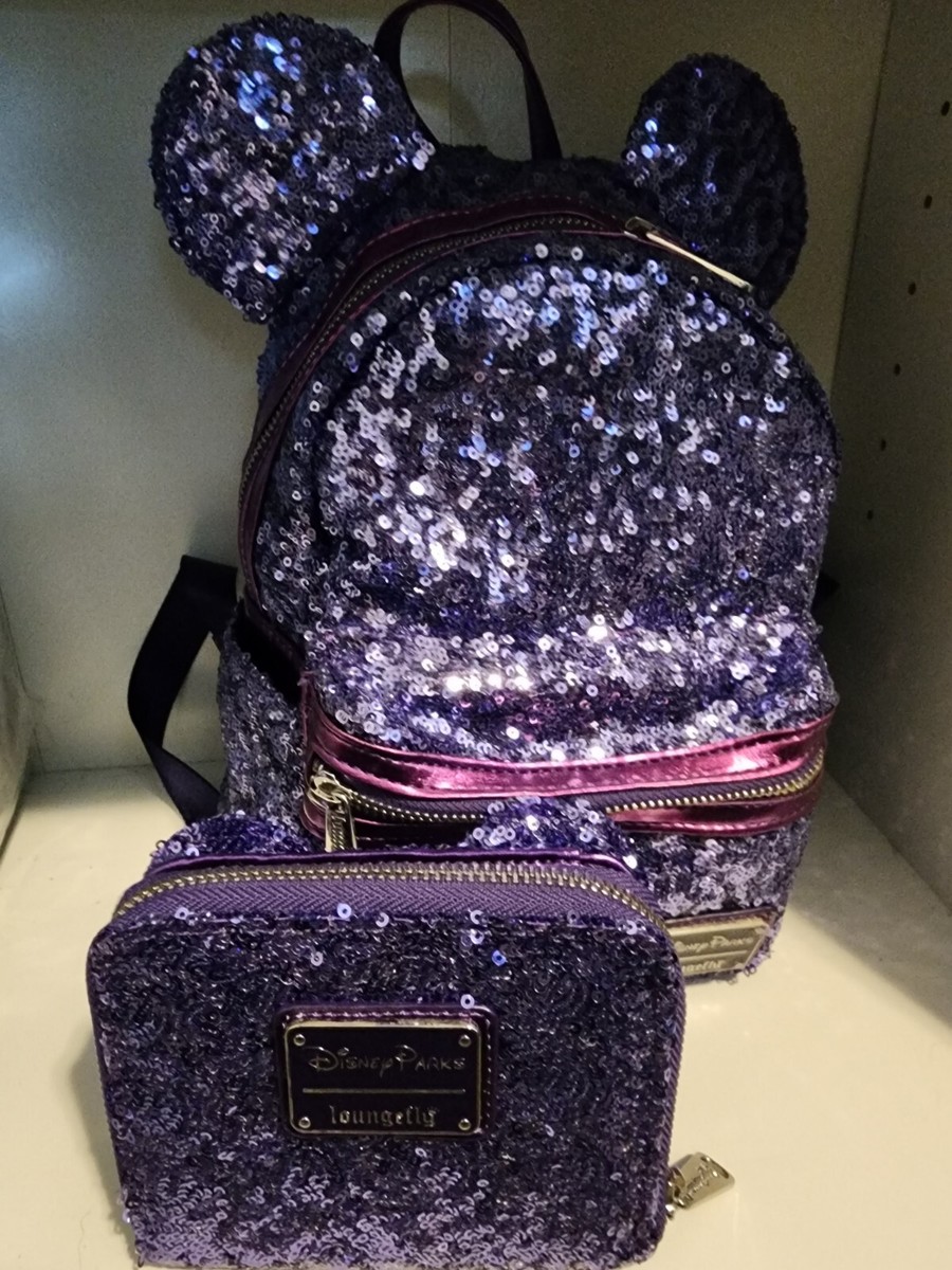 Loungefly Purple Potion Sequins Minnie Backpack And Wallet  display picture 2