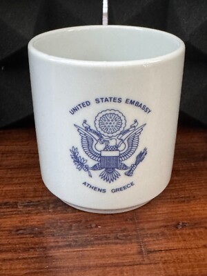Coffee Tea Cup Mug United States Embassy Athens Greece No handle White