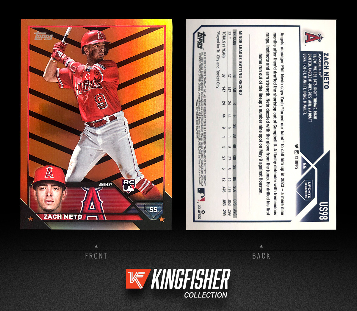 Zach Neto 2023 Topps Update Series Orange & Black Foil Rookie RC #US98