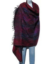 Yak Wool Blend|Paisley|Shawl/Throw|Handloomed|Nepal|Reversible|7 Panel Color|
