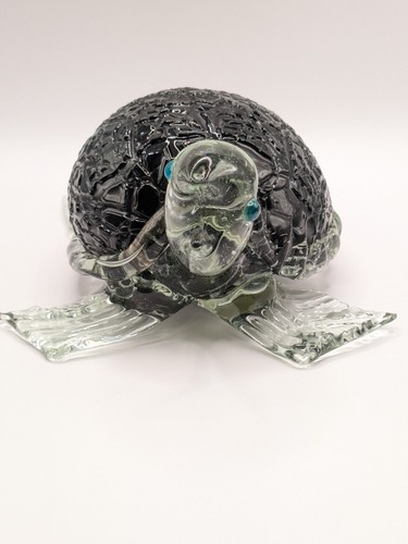 Hand Blown Glass Green Turtle Sculpture 9 Inch - Picture 6 of 14
