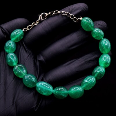 Wunderschönes tolles massives Perlenarmband grüner Smaragd 128,00 kt VK 04 E631