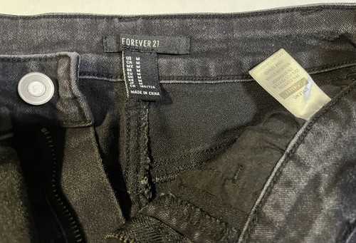 FOREVER 21 Girls Jeans Size M (27.5x24) Stretch Black Denim Open Leg Loops - Picture 3 of 8