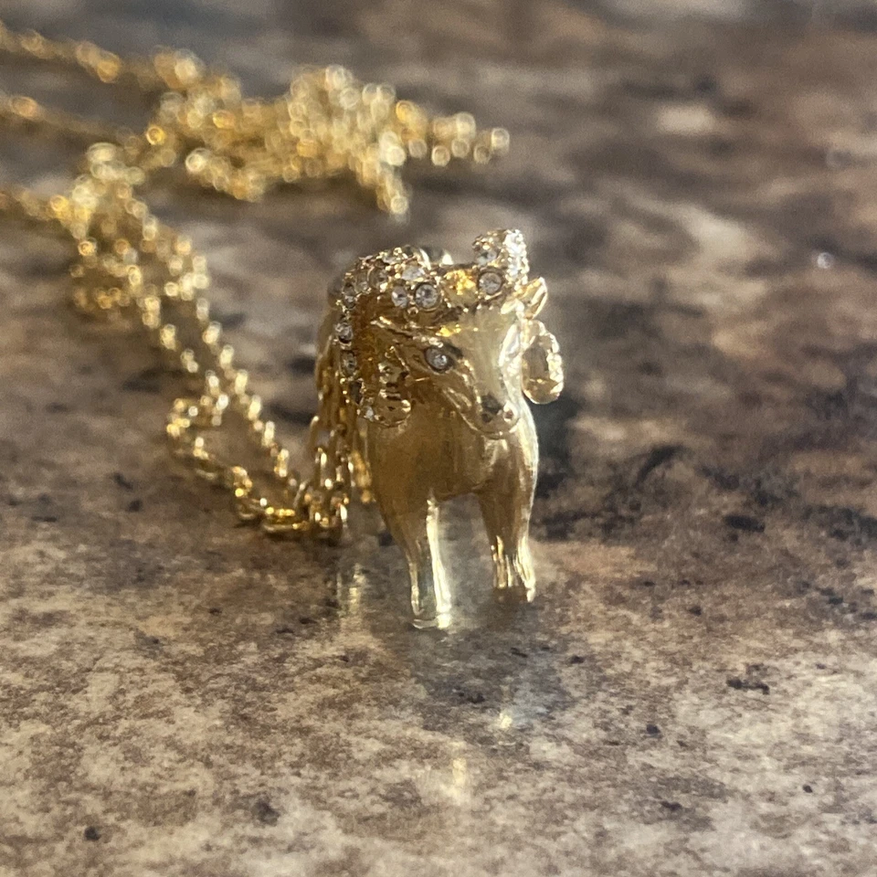 🦛 J. Collar Crew Vintage Tono Oro Amarillo Aries Ram Colgante Con Cadena Foto 2 de 4