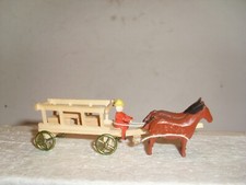 Altes Fuhrwerk, Miniatur Holzspielzeug mit Zinnr&auml;der, Erzgebirge, 9,5 cm, TOP