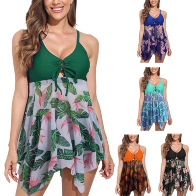 Womens Two Piece Swimsuit Modest Bathing Suit Printed Tankini Top with Boyshorts
