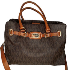Bolso de Mano Michael Kors Hamilton Logo Cartera con Correa Marrón Firma Estampado Bolso