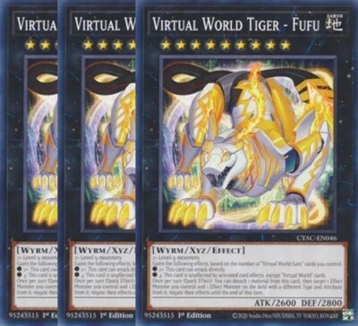 Yugioh - Virtual World Tiger Fufu x 3 - 1st Edition NM - Plus Free Holo Card