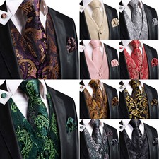 Mens Waistcoats Red Black Grey Vest Necktie Xmas Wedding Formal Casual Suit